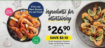 Drakes South australian cooked large 16-20 king prawns offer