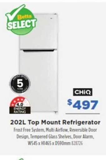 Betta Chiq 202l top mount refrigerator offer