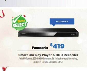Betta Panasonic smart blu-ray player & hdd recorder offer