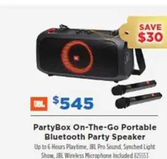 Betta Jbl partybox on-the-go portable bluetooth party speaker offer