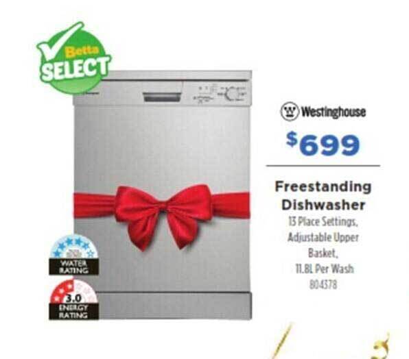 Westinghouse freestanding dishwasher offer at Betta