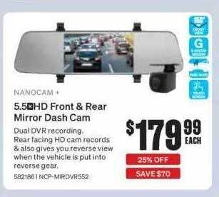 SuperCheap Auto Nanocam+ 5.5 hd front & rear mirror dash cam offer