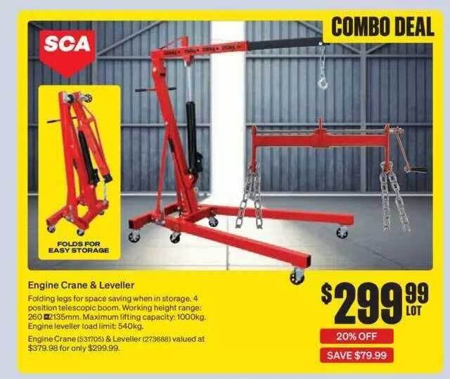 Sca engine crane & leveller offer at SuperCheap Auto