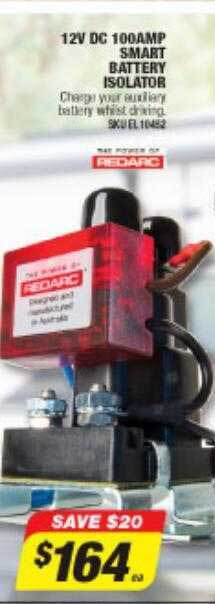 Autobarn Redarc 12v dc 100amp smart battery isolator offer
