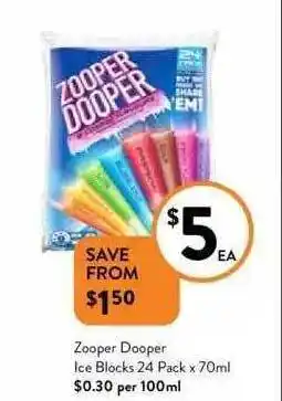 Foodworks Zooper dooper ice blocks offer