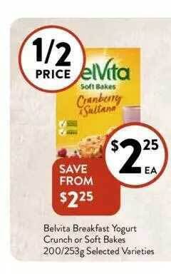 Foodworks Belvita breakfast yogurt crunch or soft bakes offer