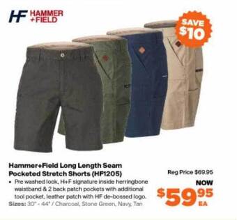RSEA Safety Hammer+field long length seam pocketed stretch shorts offer