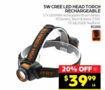 Autopro 5w cree led head torch rechargeable rough country offer