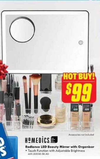 The Good Guys Homedics radiance led beauty mirror with organiser offer
