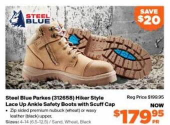 RSEA Safety Steel blue parkes hiker style lace up ankle safety boots with scuff cap offer