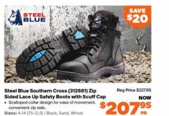 RSEA Safety Steel blue southern cross zip sided lace up safety boots with scuff cap offer