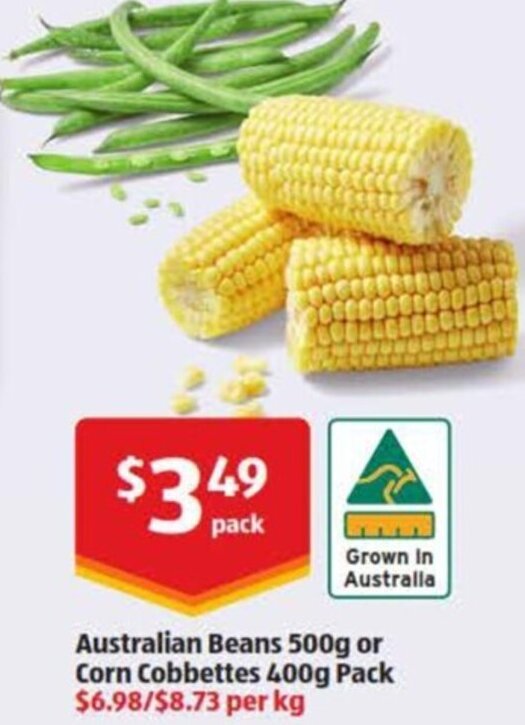 Australian Beans 500g or Corn Cobbettes 400g offer at ALDI