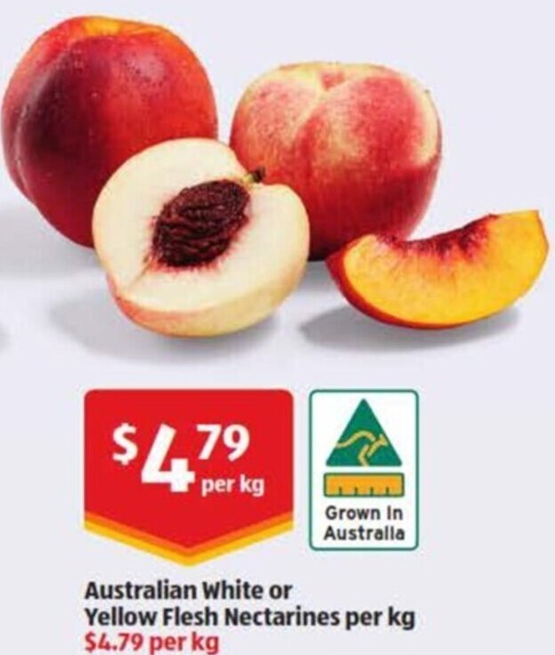 Australian White or Yellow Flesh Nectarines per kg offer at ALDI