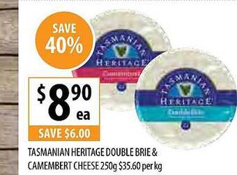 Tasmanian heritage double brie & camembert cheese