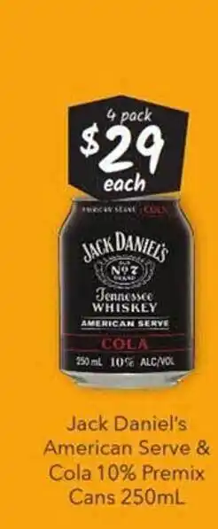 Cellarbrations Jack daniel's american serve & cola 10% premix cans offer