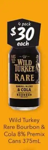 Cellarbrations Wild turkey rare bourbon & cola 8% premix cans offer