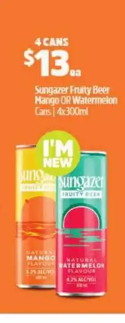 BWS Sungazer fruity beer mango or watermelon cans offer