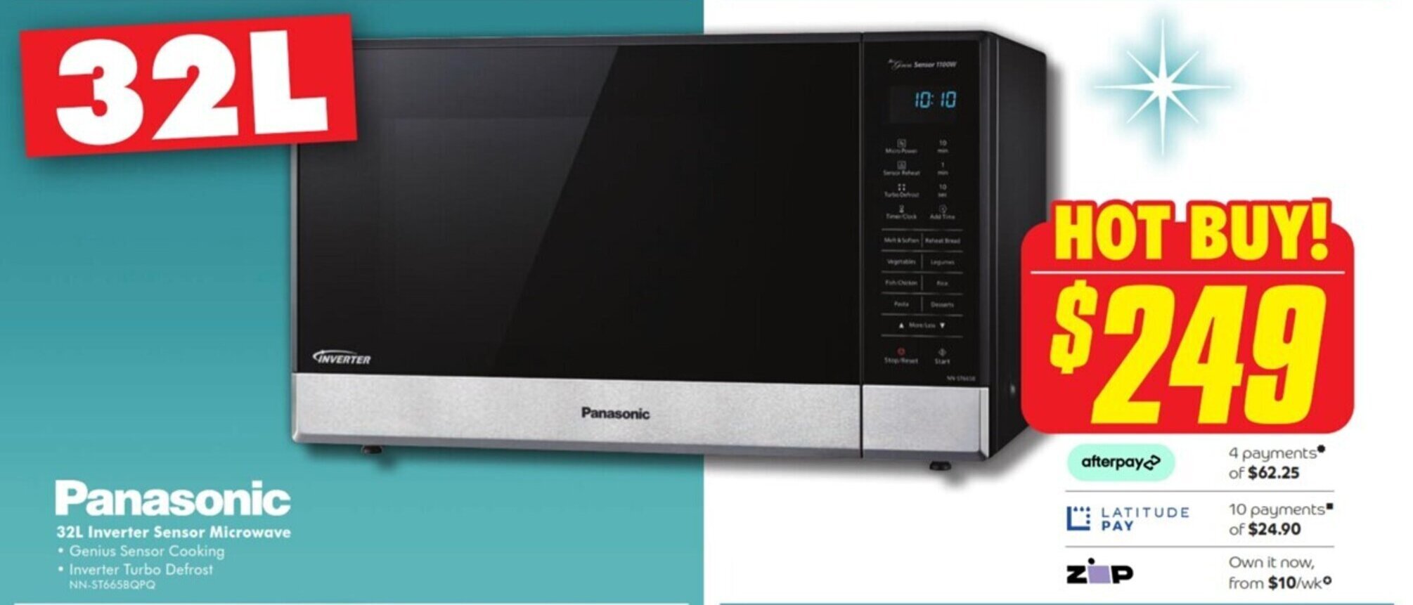 Panasonic 32L Inverter Sensor Microwave offer at The Good Guys