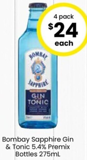 The Bottle O Bombay Sapphire Gin & Tonic 5.4% Premix Bottles 275ml offer