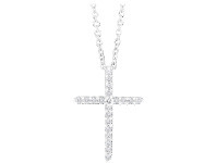 Memoire 18ct White Gold 1/5 Carat Diamond Single Prong Cross Pendant on 45cm Chain