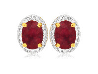 Grahams Jewellers 9ct Yellow Gold Natural Enhanced/ Treated Ruby and Diamond Stud Earrings offer