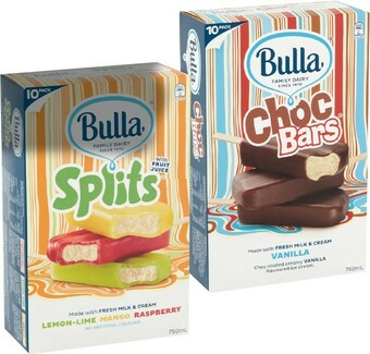 IGA Bulla Choc Bars, Splits or Crunch 8-10 Pack Selected Varieties offer