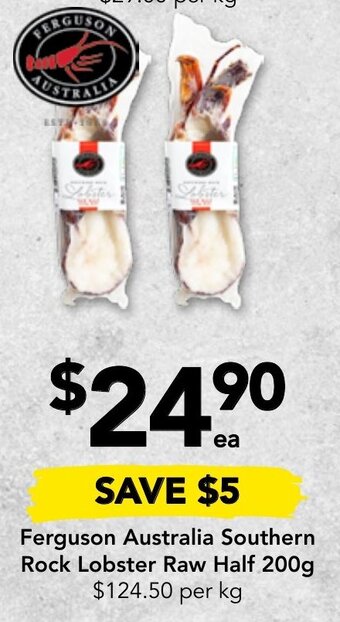 Drakes Ferguson Australia Southern Rock Lobster Raw Half 200g offer