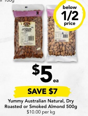 Drakes Yummy Australian Natural, Dry Roasted or Smoked Almond 500g offer