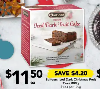 Drakes Balfours Iced Dark Christmas Fruit Cake 800g offer