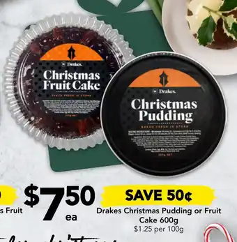 Drakes Christmas Pudding or Fruit Cake 600g
