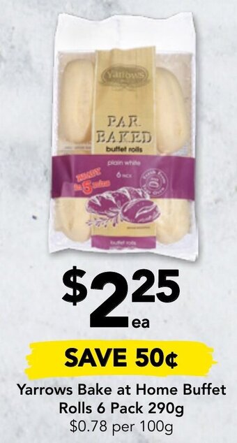 Drakes Yarrows Bake at Home Buffet Rolls 6 Pack 290g offer