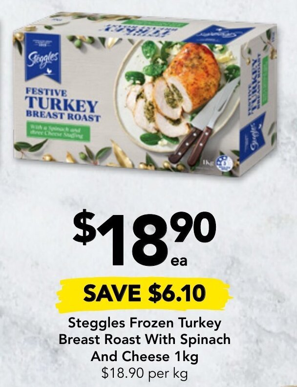 Steggles Frozen Turkey Breast Roast with Spinach and Cheese 1kg offer