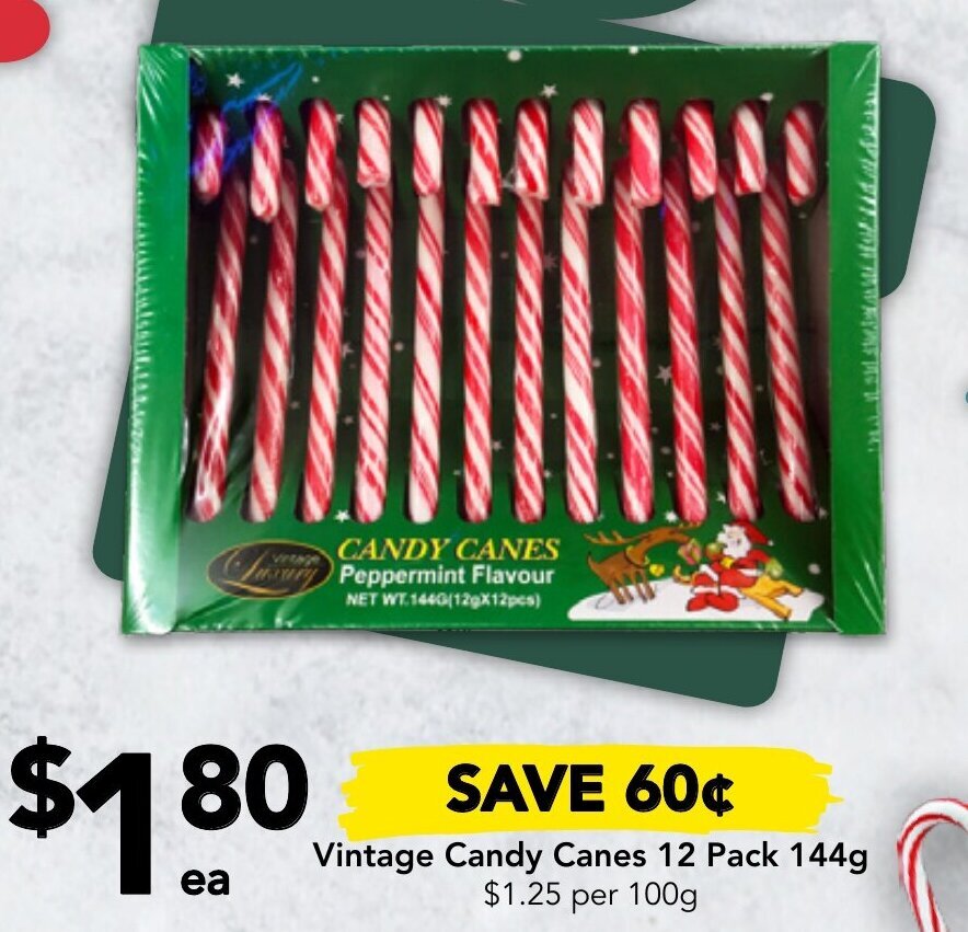 Vintage Candy Canes 12 Pack 144g offer at Drakes