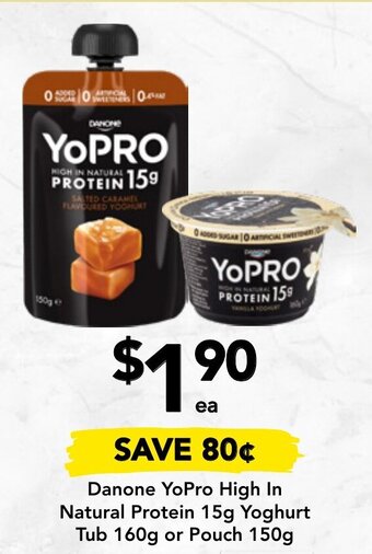 Drakes Danone YoPro High In Natural Protein 15g Yoghurt Tub 160g or Pouch 150g offer