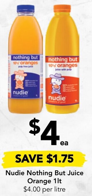Drakes Nudie Nothing But Juice Orange 1lt offer