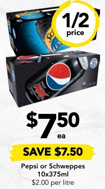 Drakes Pepsi or Schweppes 10x375ml offer