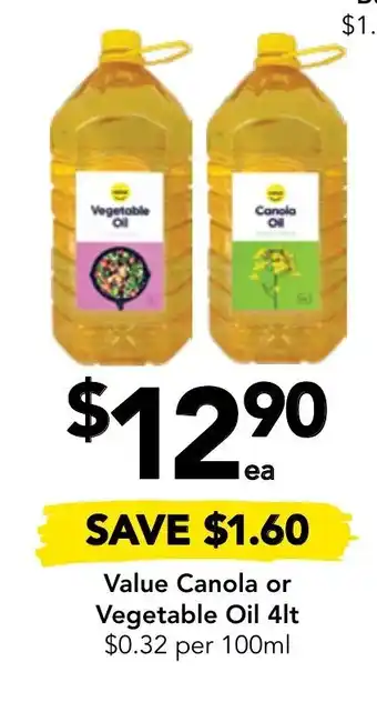 Drakes Value Canola or Vegetable Oil 4lt offer