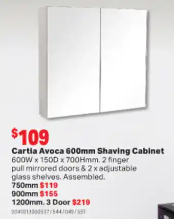 Cartia Avoca 600mm Shaving Cabinet