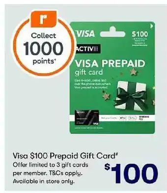 Visa s$100 prepaid gift card