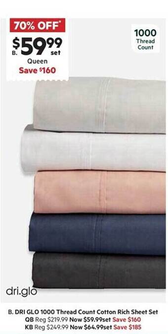 Harris Scarfe Dri glo 1000 thread count cotton rich sheet set offer