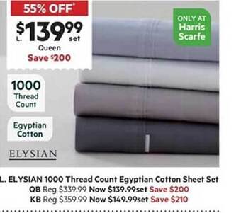 Harris Scarfe Elysian 1000 thread count egyptian cotton sheet set offer