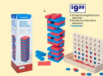 Officeworks Studymate wooden stacking block game or 4-in-a-row game offer