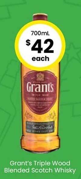 The Bottle O Grant's triple wood blended scotch whisky offer