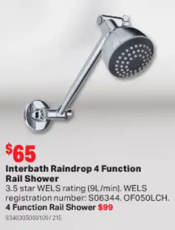 Interbath Raindrop 4 Function Rail Shower