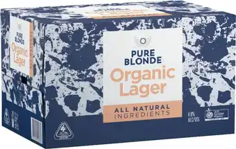 Coles Pure Blonde Organic Lager Bottles 24x330mL offer