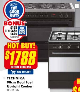 The Good Guys Technika 90cm Dual Fuel Upright Cooker offer