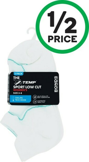 Woolworths Bonds Xtemp Women’s or Men’s Low Cut Sport Sock Pk 2 offer