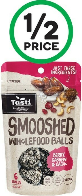 Woolworths Tasti Smooshed, Superfood or Fruit and Vege Balls 50-69g – From the Health Food Aisle offer