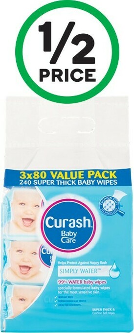 Woolworths Curash Water Wipes Baby Wipes 3 x Pk 80 offer