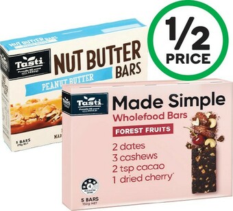 Woolworths Tasti Made Simple Bars or Nut Butter Bars 150-175g Pk 5 offer